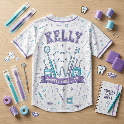 Personalized Dental Shine Club Baseball Jersey Custom Name Sparkle Smile Club Jersey for Dental Professionals