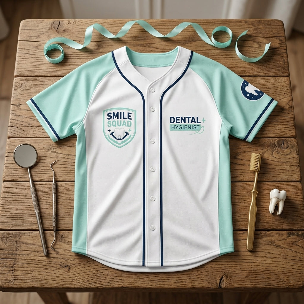 Personalized Dental Hygienist Baseball Jersey - Custom Name Smile Squad Tooth Design Sports Shirt