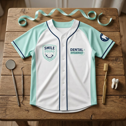 Personalized Dental Hygienist Baseball Jersey - Custom Name Smile Squad Tooth Design Sports Shirt