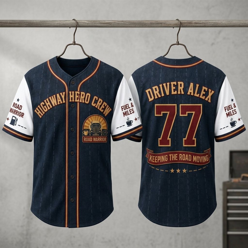 Personalized Highway Hero Crew Baseball Jersey - Custom Name & Number Trucker Road Warrior Shirt