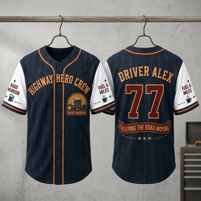Personalized Highway Hero Crew Baseball Jersey - Custom Name & Number Trucker Road Warrior Shirt