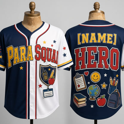 Personalized Para Squad Hero Baseball Jersey - Custom Name Gift for Paraprofessionals and Teacher Assistants