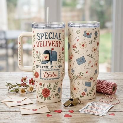 Personalized Mail Carrier Special Delivery 40oz Tumbler with Handle, Custom Name Gift for Postal Workers