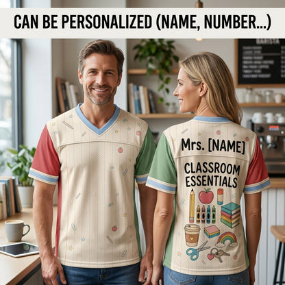 Personalized Teacher Football Jersey - Custom Name Classroom Essentials School Shirt - Back to School Gift