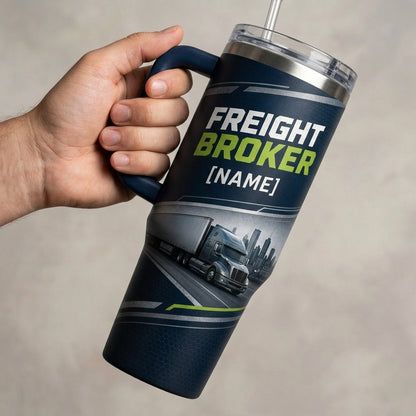 Personalized Freight Broker 40oz Tumbler with Handle - Custom Deal Maker Logistics Gift - 40oz tumbler mockup 4
