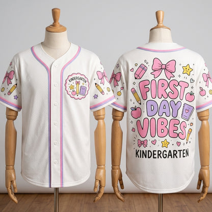 Personalized Kindergarten First Day Vibes Baseball Jersey - Custom Back to School Teacher & Student Gift