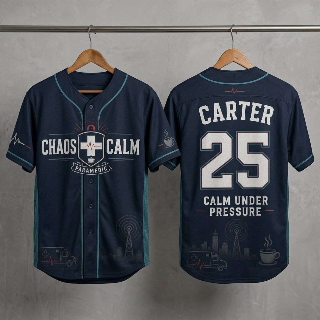 Personalized Paramedic Baseball Jersey - Custom Name and Number Chaos to Calm EMS First Responder Gift product view 3