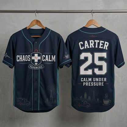 Personalized Paramedic Baseball Jersey - Custom Name and Number Chaos to Calm EMS First Responder Gift product view 3