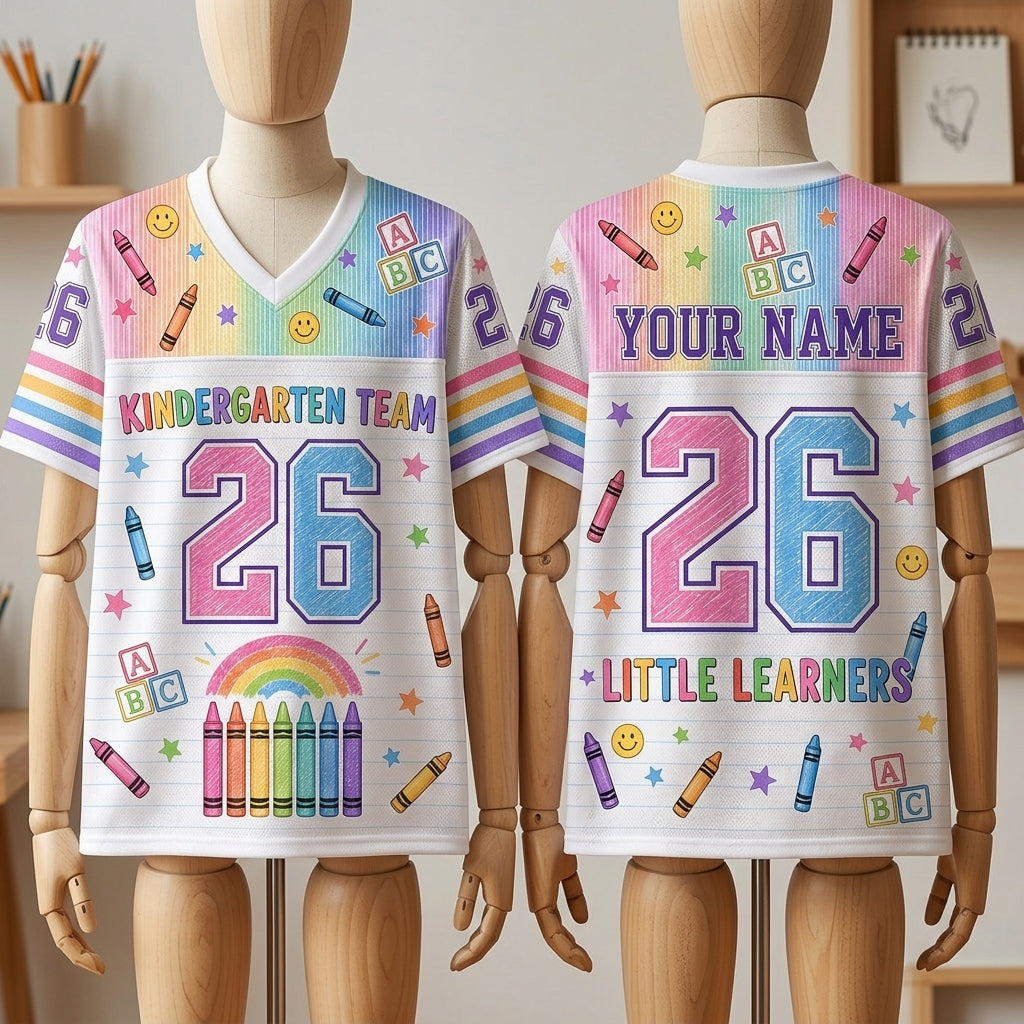 Personalized Kindergarten Team Mesh Football Jersey - Custom Name Little Learners Back to School Shirt