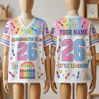 Personalized Kindergarten Team Mesh Football Jersey - Custom Name Little Learners Back to School Shirt