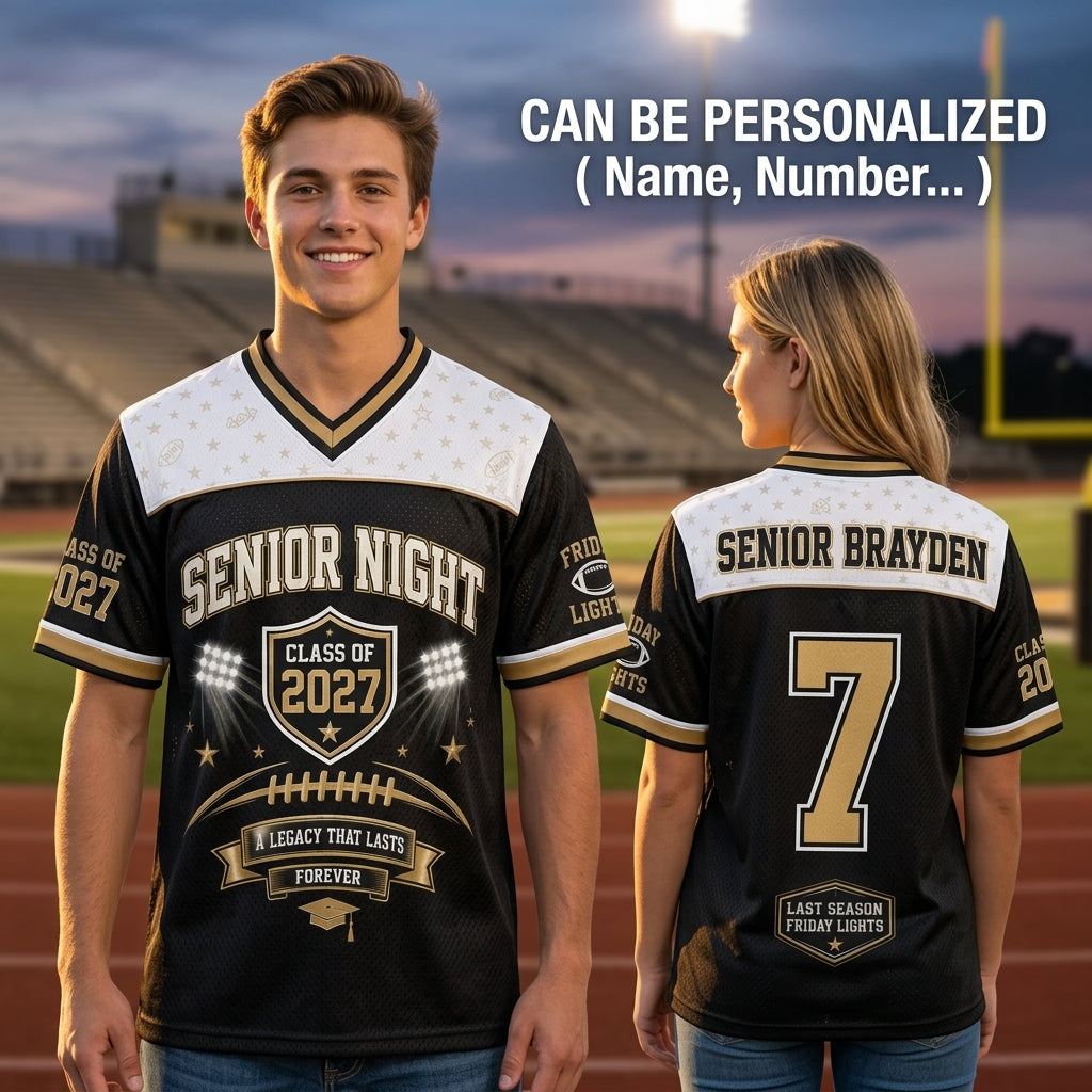 Personalized Senior Night Football Jersey Class of 2027 - Custom Name and Number High School Graduation Gift
