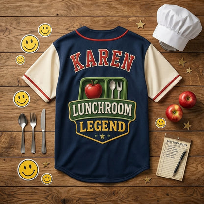 Personalized Lunch Room Legend Baseball Jersey - Custom Name School Cafeteria Staff Gift