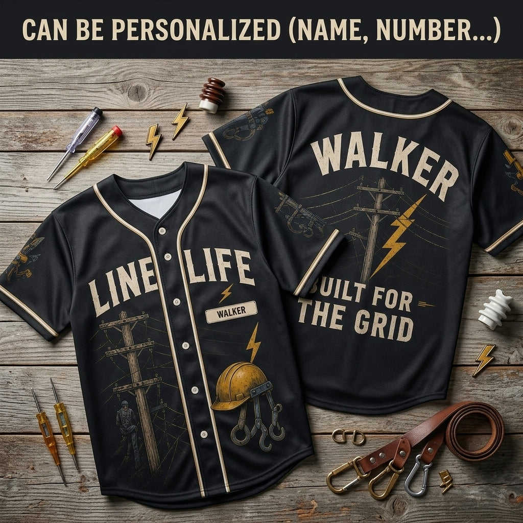 Personalized Line Life Lineman Baseball Jersey - Custom Name Electrician Apparel, Built For The Grid