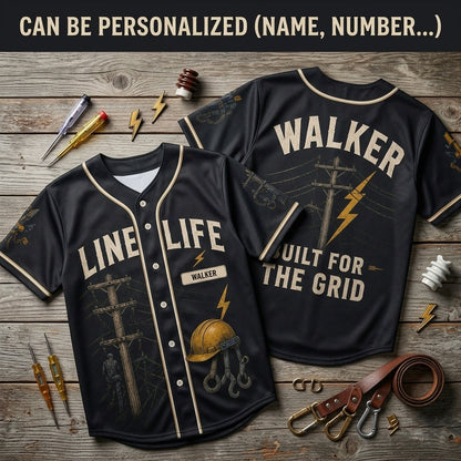 Personalized Line Life Lineman Baseball Jersey - Custom Name Electrician Apparel, Built For The Grid