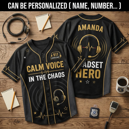 Personalized 911 Dispatcher Baseball Jersey - Custom Calm Voice In The Chaos Headset Hero Shirt