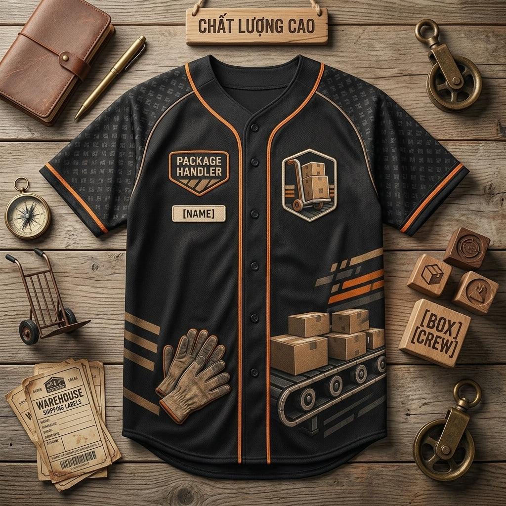 Personalized Package Handler Baseball Jersey - Custom Name Box Crew Delivery Worker Shirt - Gift for Logistics Professionals - baseball jersey product view 4