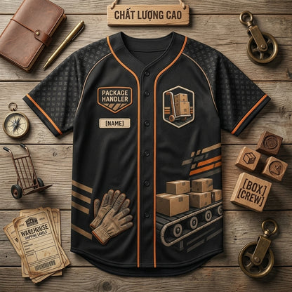 Personalized Package Handler Baseball Jersey - Custom Name Box Crew Delivery Worker Shirt - Gift for Logistics Professionals - baseball jersey product view 4