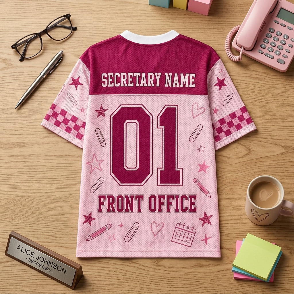Personalized Office Squad Mesh Football Jersey - Custom Name & Number Pink Front Office Shirt