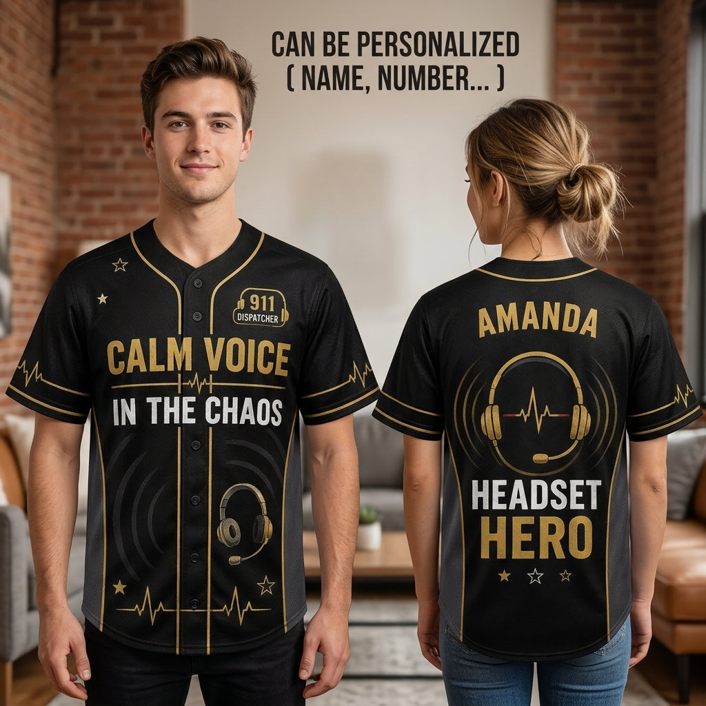Personalized 911 Dispatcher Baseball Jersey - Custom Calm Voice In The Chaos Headset Hero Shirt