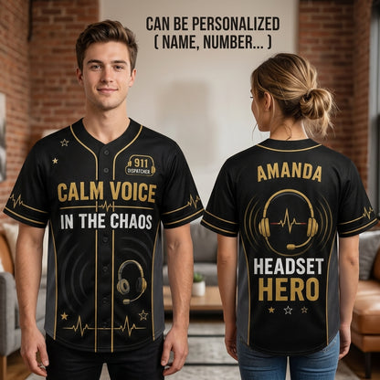 Personalized 911 Dispatcher Baseball Jersey - Custom Calm Voice In The Chaos Headset Hero Shirt