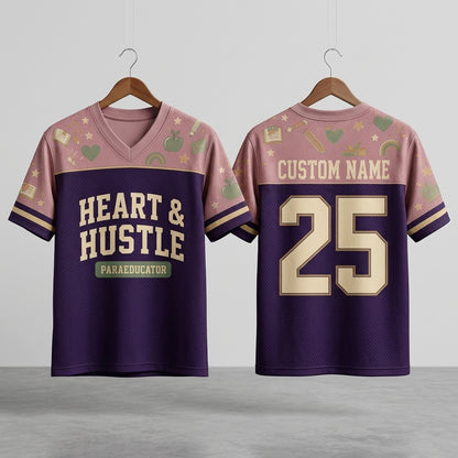Personalized Heart & Hustle Paraeducator Football Jersey - Custom Name & Number School Spirit Mesh Shirt - football jersey product view 3