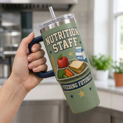 Personalized School Nutrition Staff 40oz Tumbler with Handle - Custom Name & Year Feeding Futures Gift