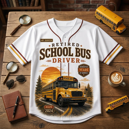 Personalized Retired School Bus Driver Baseball Jersey - Custom Name & Year Miles and Memories Shirt