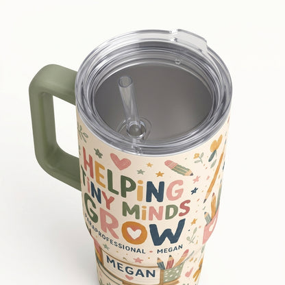 Personalized Paraprofessional 40oz Tumbler - Helping Tiny Minds Grow Custom Teacher Gift with Handle