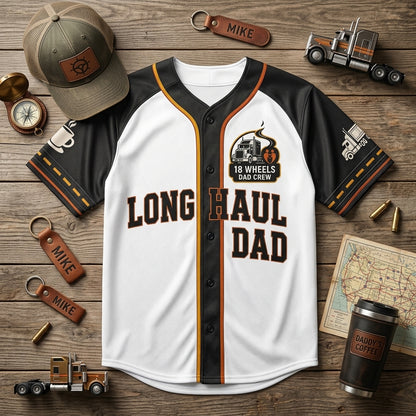 Personalized Trucker Dad Baseball Jersey - Custom Name & Number Long Haul Trucking Gift