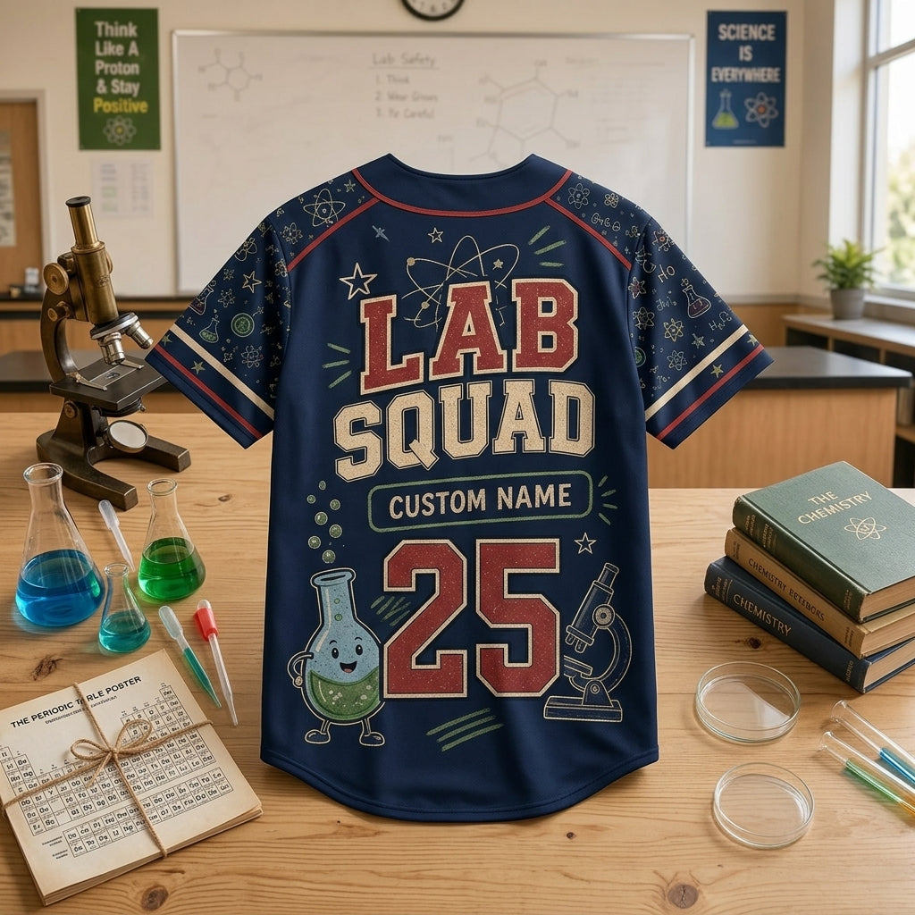 Personalized Science Teacher Baseball Jersey - Custom Lab Squad Team Shirt for STEM Educators