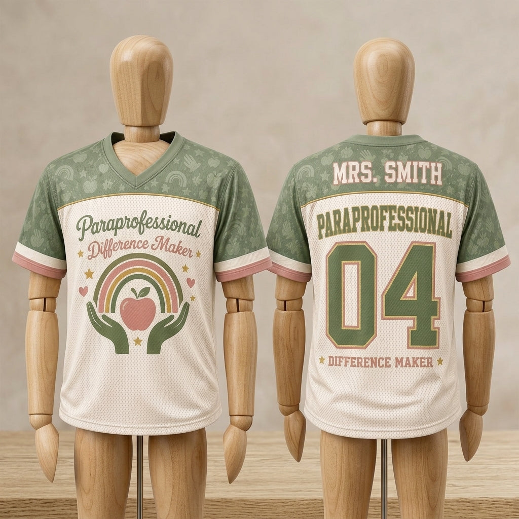 Personalized Paraprofessional Difference Maker Football Jersey - Custom Name Teacher Assistant Gift