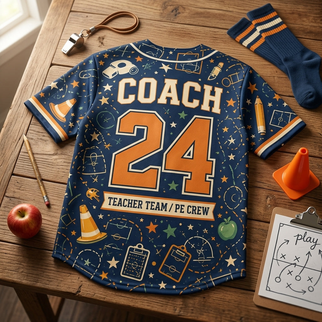 Personalized Coach Teacher Baseball Jersey - Custom Name and Number PE Crew Athletic Shirt