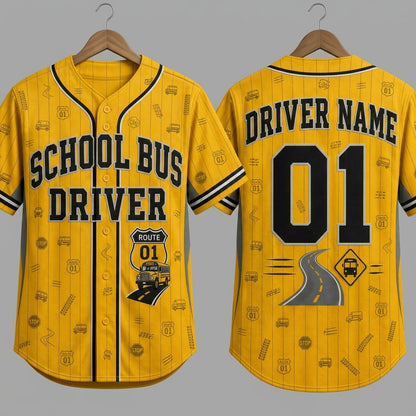 Personalized School Bus Driver Yellow Baseball Jersey - Custom Name and Number Gift for Drivers