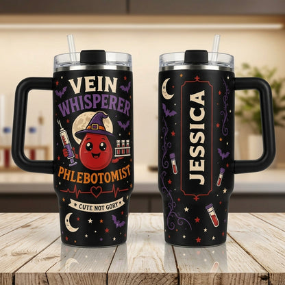 Personalized Vein Whisperer Phlebotomist 40oz Tumbler with Handle - Cute Not Gory Gift for Nurses & Lab Techs