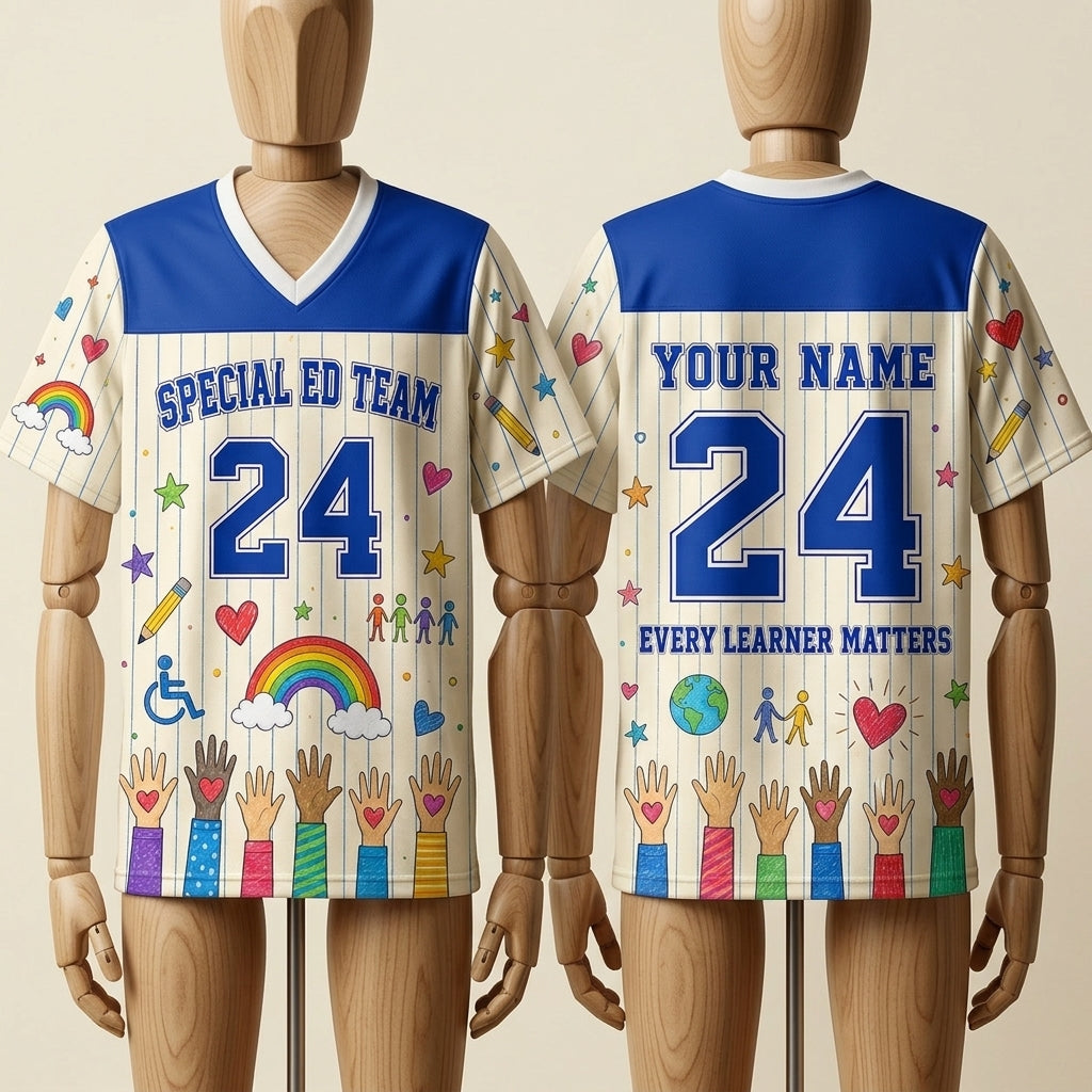 Personalized Special Ed Team Mesh Football Jersey - Custom Name & Number Teacher Gift - Every Learner Matters