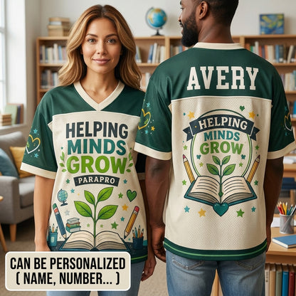 Personalized Paraprofessional Football Jersey - Custom Name Helping Minds Grow Teacher Gift