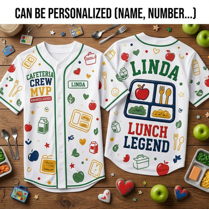 Personalized Cafeteria Crew MVP Lunch Legend Baseball Jersey - Custom Name School Staff Gift