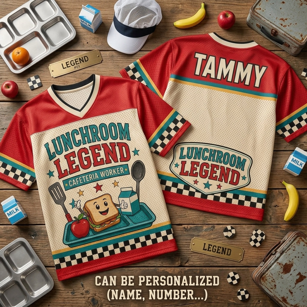 Personalized Lunchroom Legend Cafeteria Worker Football Jersey - Custom Name Mesh Sports Shirt