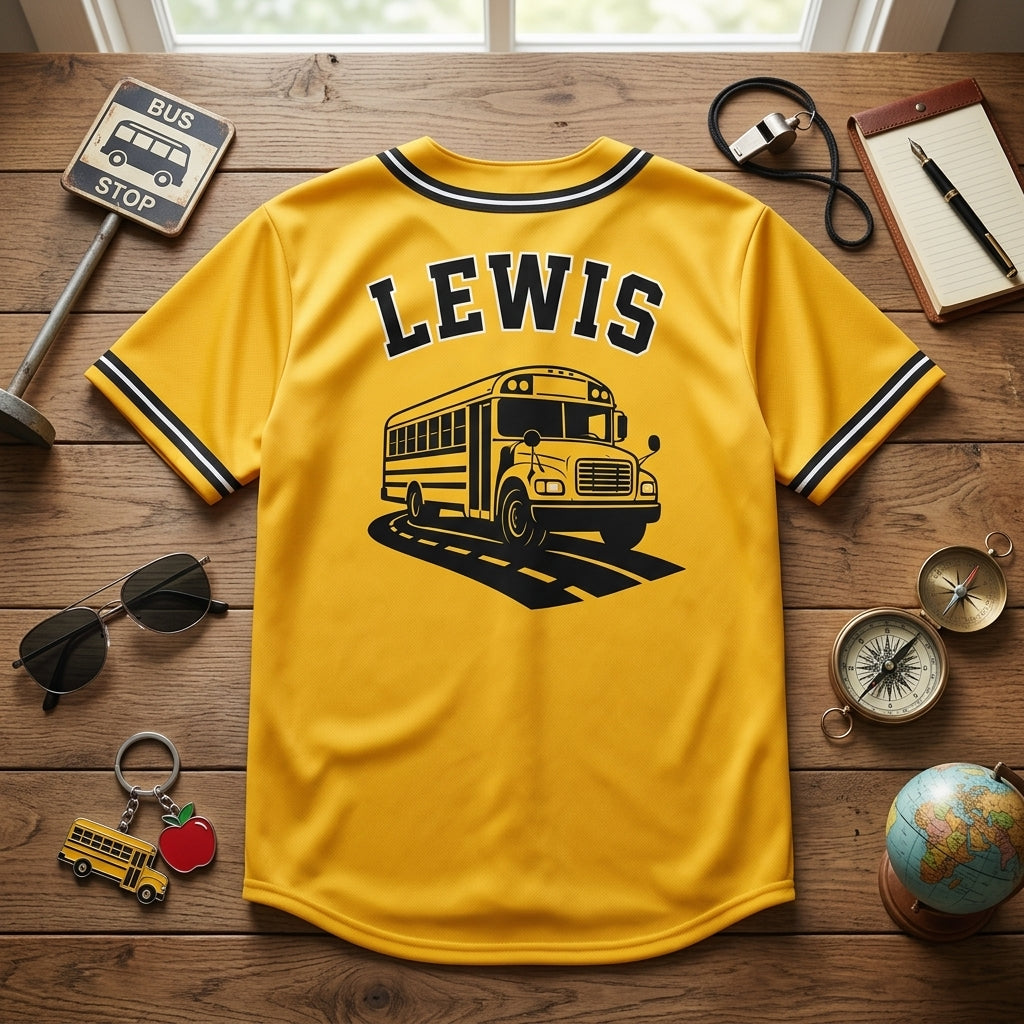 Personalized School Bus Driver Baseball Jersey - Custom Name Back to School Yellow Athletic Shirt