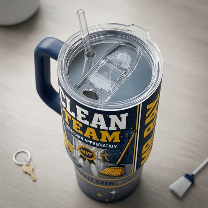 Personalized 40oz Tumbler with Handle - Custom Custodian Appreciation Gift, Clean Team MVP