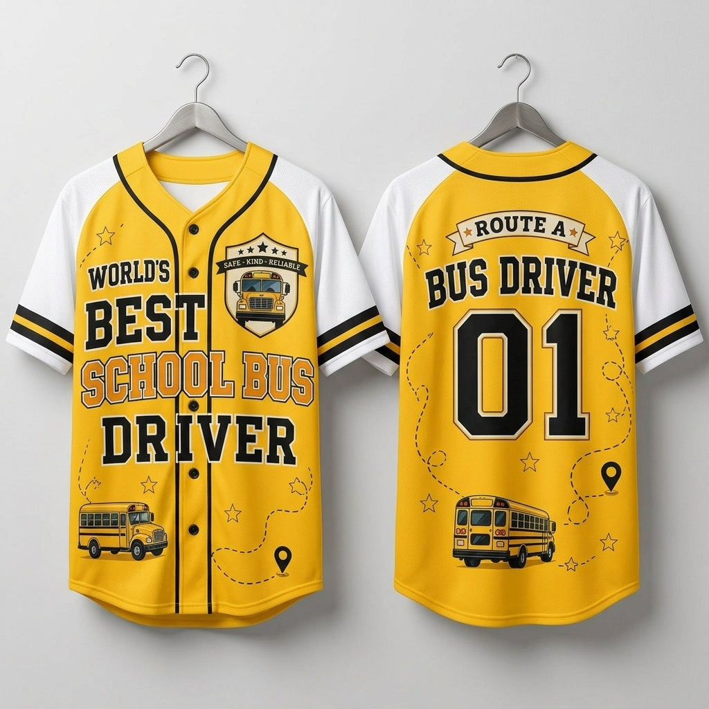 Personalized World's Best School Bus Driver Baseball Jersey - Custom Route Name and Number Athletic Shirt