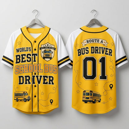 Personalized World's Best School Bus Driver Baseball Jersey - Custom Route Name and Number Athletic Shirt