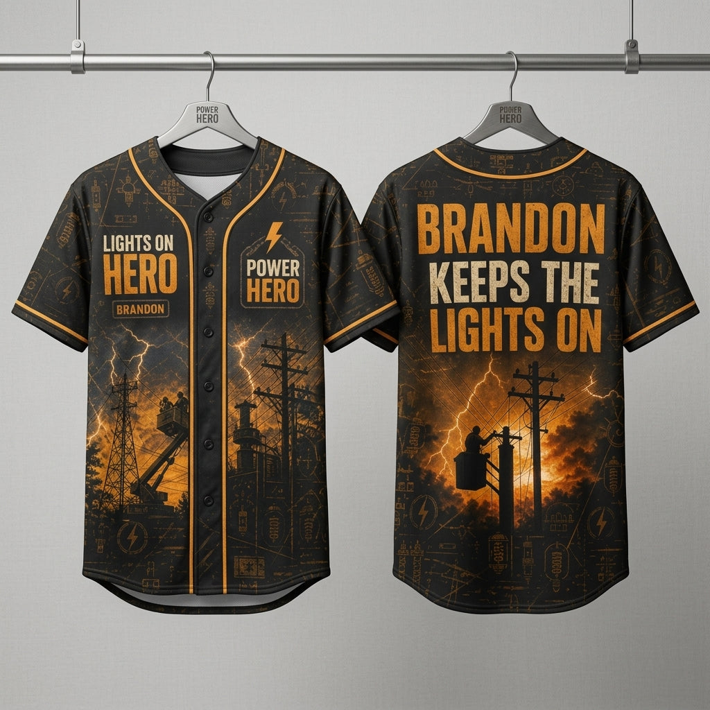 Personalized Lineman Baseball Jersey - Custom Name Lights On Hero Electrical Worker Apparel