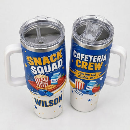 Personalized Cafeteria Crew Snack Squad 40oz Tumbler with Handle - Custom School Lunch Lady Gift
