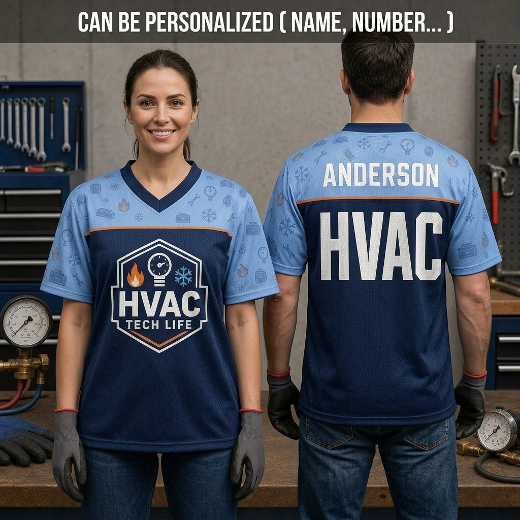 Personalized HVAC Tech Life Football Jersey - Custom Name Technician Workwear