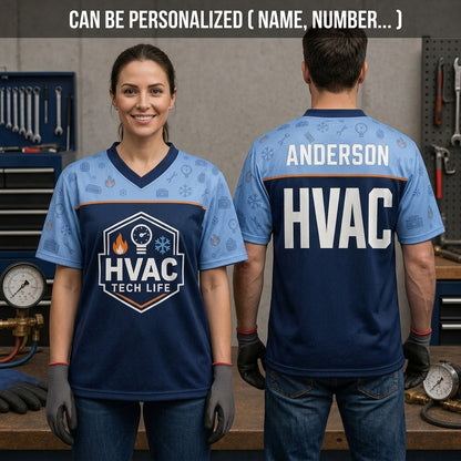 Personalized HVAC Tech Life Football Jersey - Custom Name Technician Workwear
