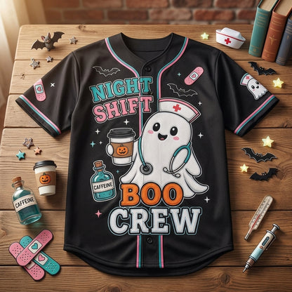 Personalized Night Shift Boo Crew Halloween Nurse Baseball Jersey - Custom Name Ghost Nurse Gift product view 4