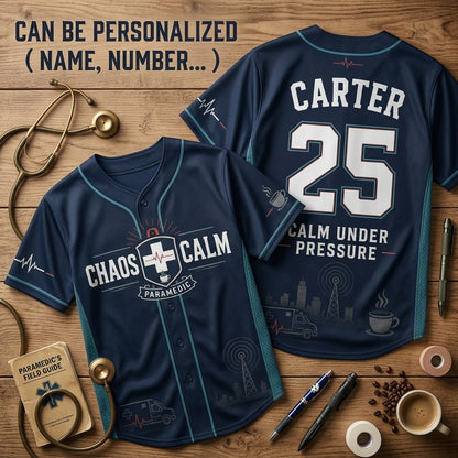 Personalized Paramedic Baseball Jersey - Custom Name and Number Chaos to Calm EMS First Responder Gift