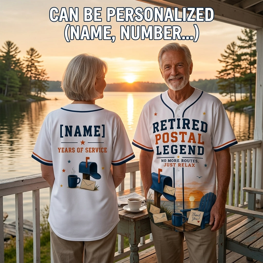 Personalized Retired Postal Legend Baseball Jersey - Custom Name & Years of Service Mail Carrier Retirement Gift