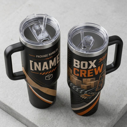 Personalized Package Handler Box Crew 40oz Tumbler with Handle - Custom Name Gift for Warehouse Workers - 40oz tumbler mockup 5
